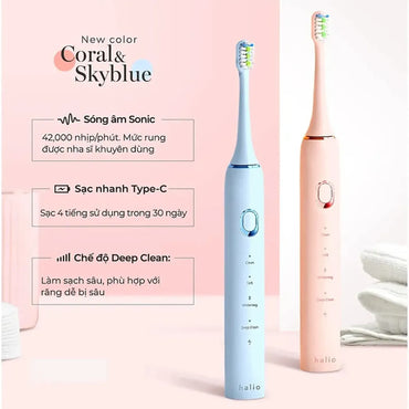Bàn chải điện Halio Sonic SmartClean Electric Toothbrush - Sky Blue - Coral