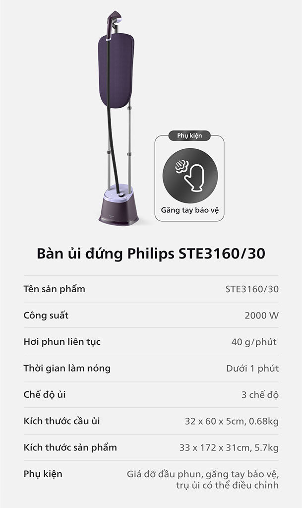 Bàn Ủi Hơi Nước Philips STE3160/30 - Hàng Chính Hãng - Bảo Hành 24 tháng