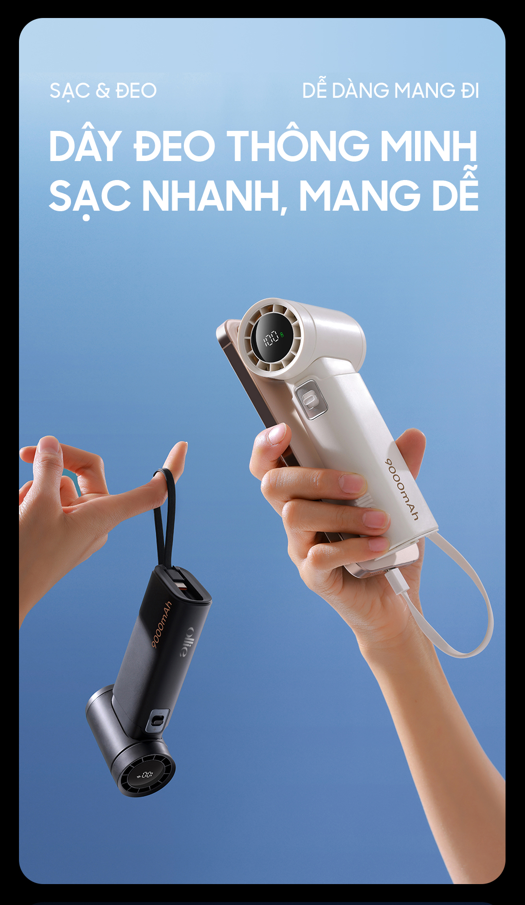 Quạt Mini đa năng kiêm sạc dự phòng OLLIE FAN-ENGINE POWER màu xám