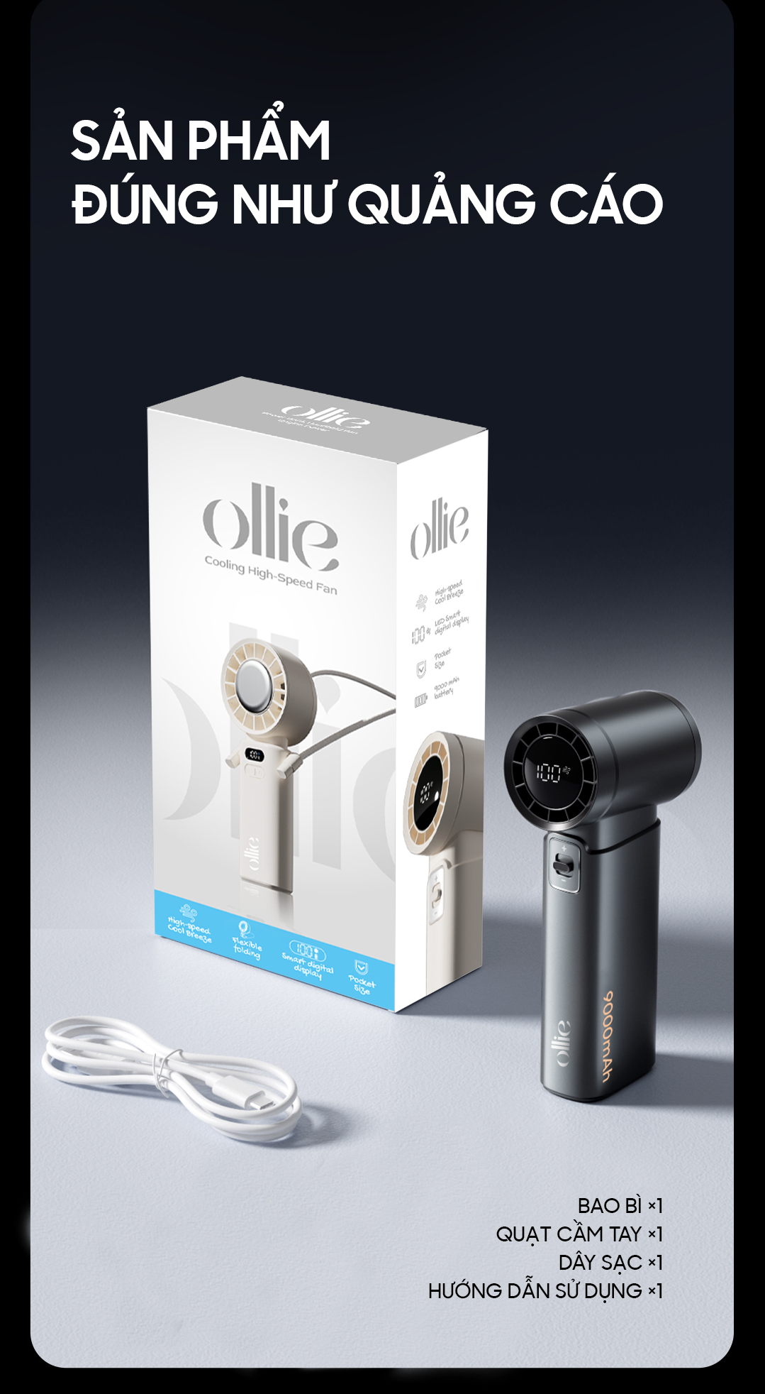 Quạt Mini đa năng kiêm sạc dự phòng OLLIE FAN-ENGINE POWER màu xám