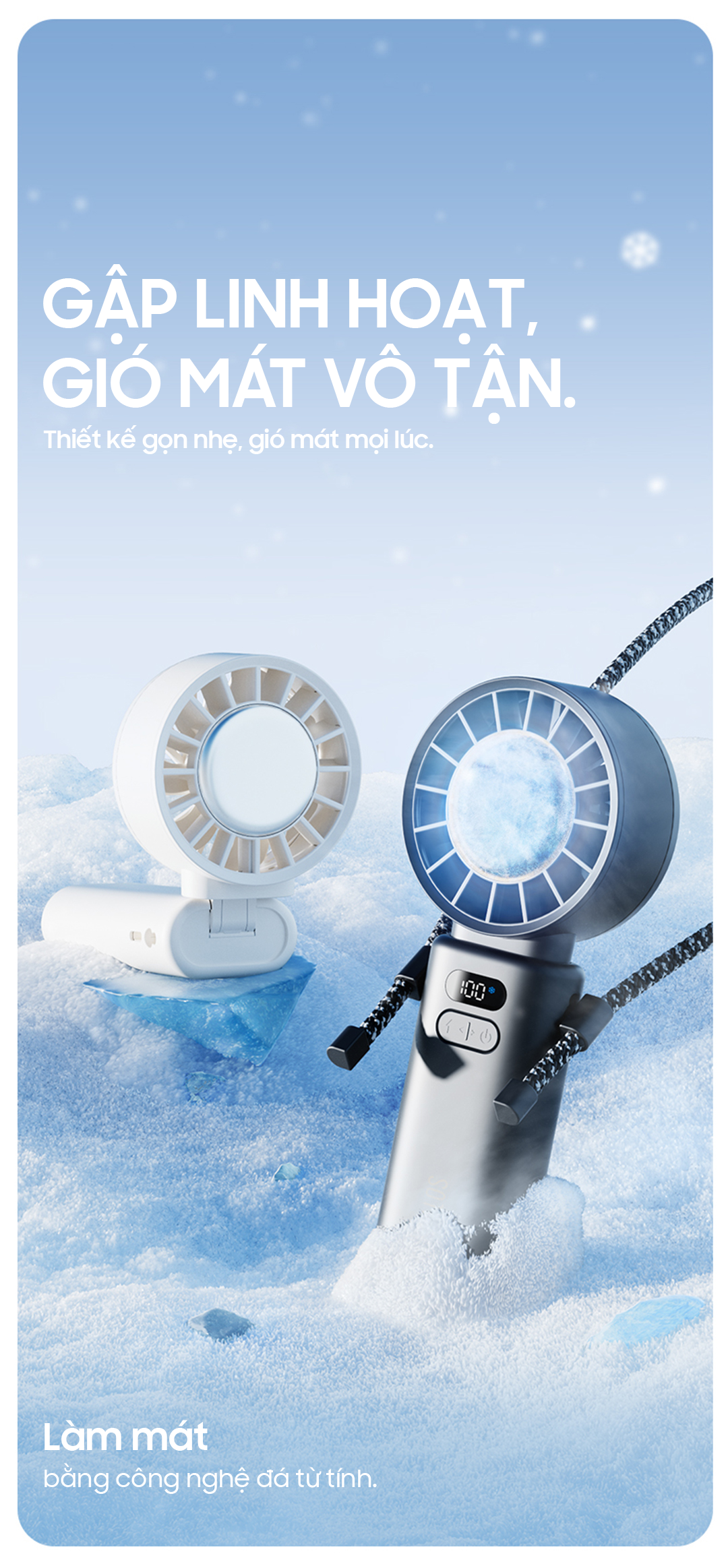 Quạt Mini cầm tay làm mát OLLIE FAN-ICE Z màu xám