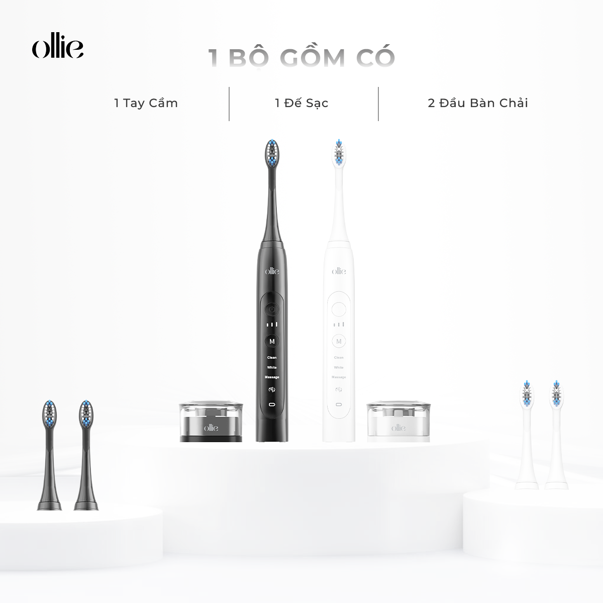 Bàn chải đánh răng điện Ollie, màu trắng