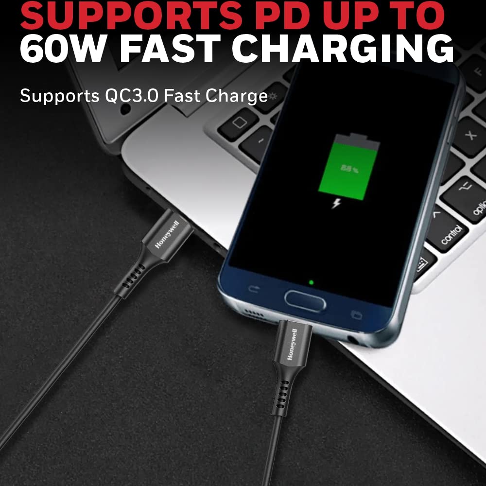 (Combo) Củ sạc điện thoại Honeywell 20W màu trắng + Cáp sạc điện thoại Honeywell 1.8m màu đen 2 đầu Type C