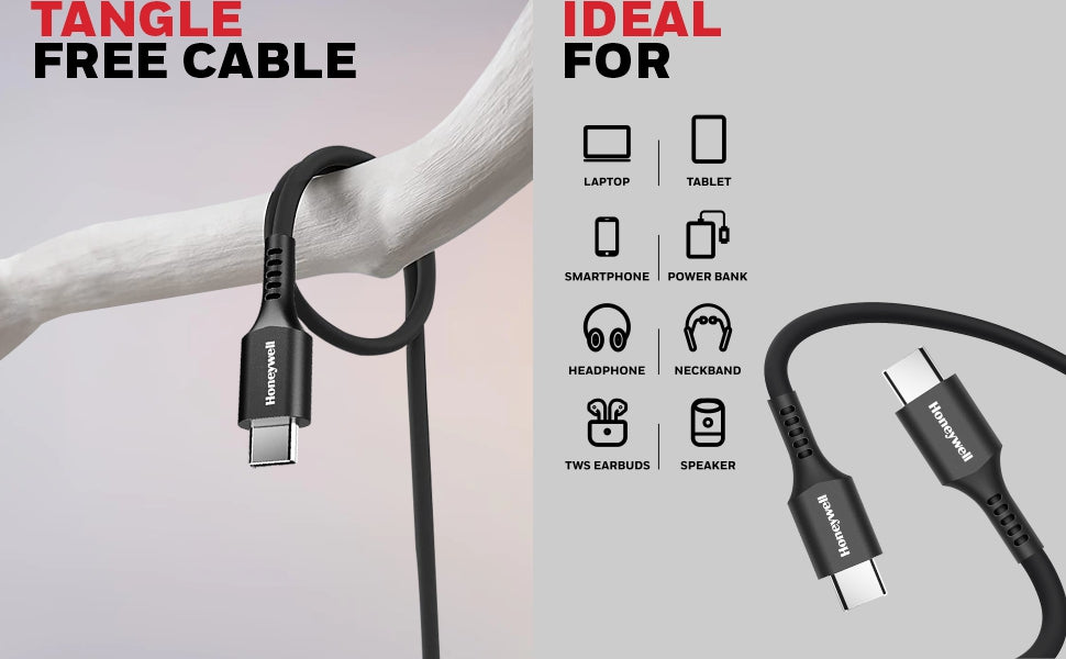 (Combo) Củ sạc điện thoại Honeywell 20W màu trắng + Cáp sạc điện thoại Honeywell 1.8m màu đen 2 đầu Type C