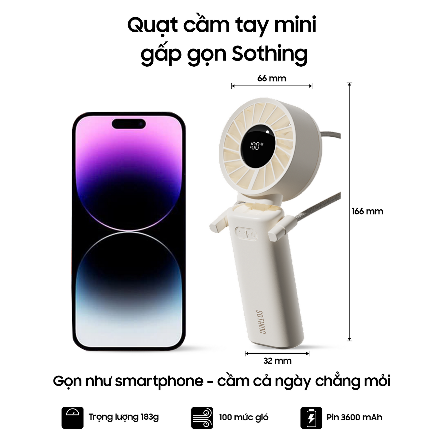 Quạt cầm tay gấp gọn Sothing Fan-Engine Z (màu trắng)