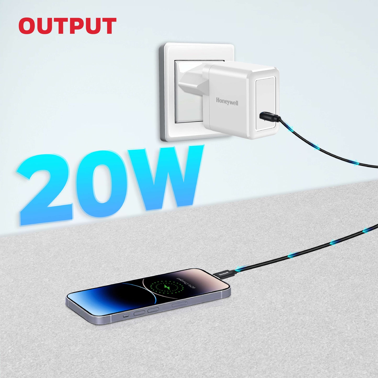 (Combo) Củ sạc điện thoại Honeywell 20W màu trắng + Cáp sạc điện thoại Honeywell 1.8m màu đen 2 đầu Type C