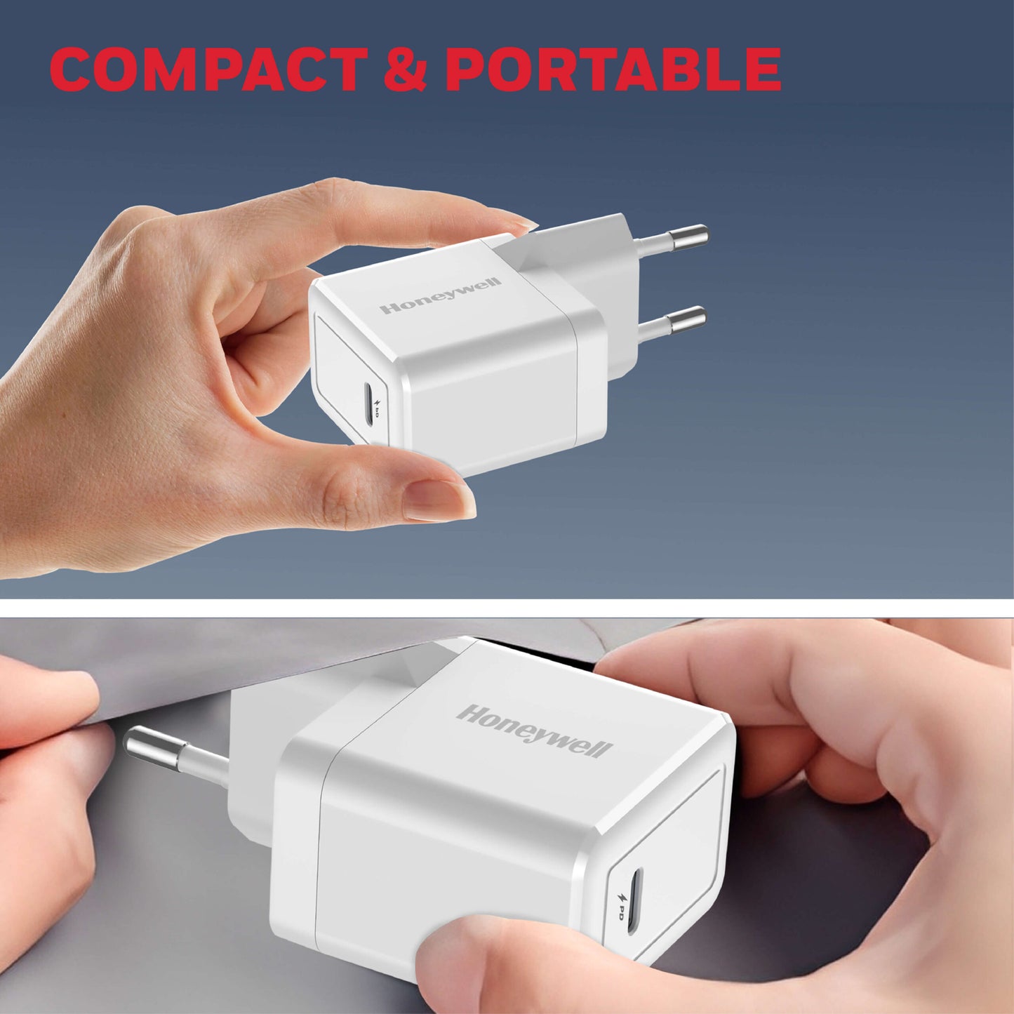 (Combo) Củ sạc điện thoại Honeywell 20W màu trắng + Cáp sạc điện thoại Honeywell 1.8m màu đen 2 đầu Type C
