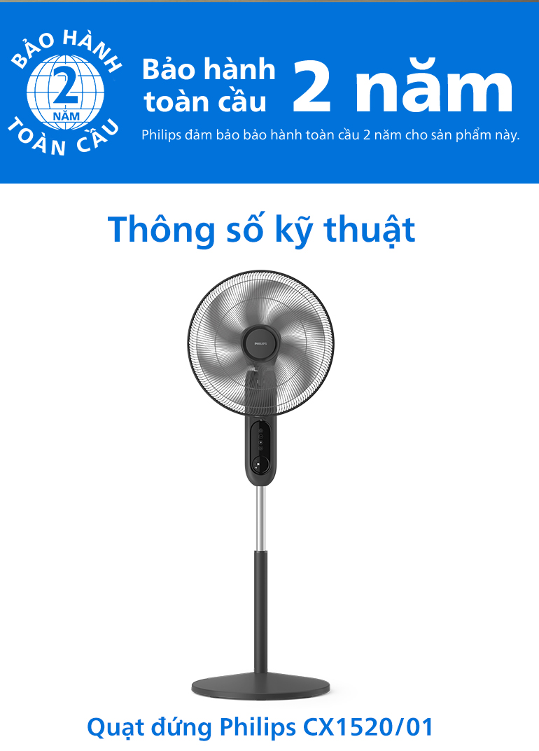 Quạt đứng Philips 6 cánh có điều khiển từ xa CX1520/01 - Bảo hành chính hãng 24 tháng