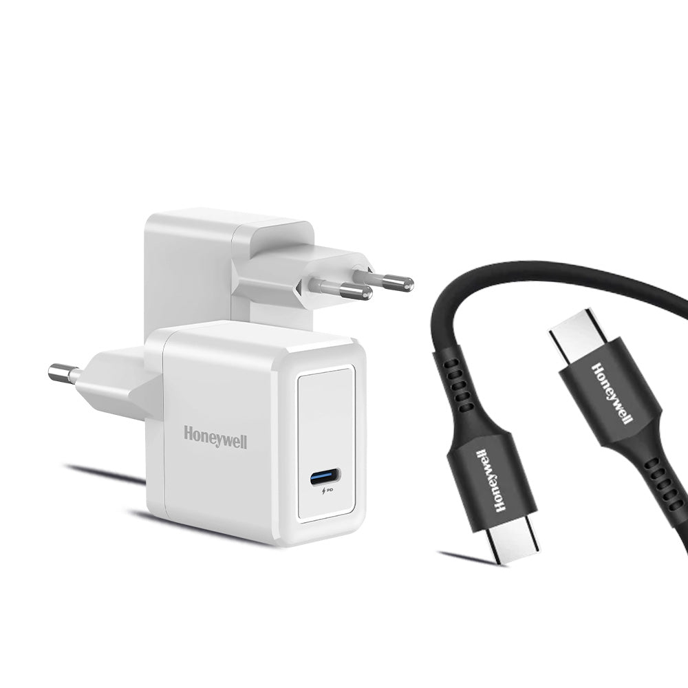 (Combo) Củ sạc điện thoại Honeywell 20W màu trắng + Cáp sạc điện thoại Honeywell 1.8m màu đen 2 đầu Type C