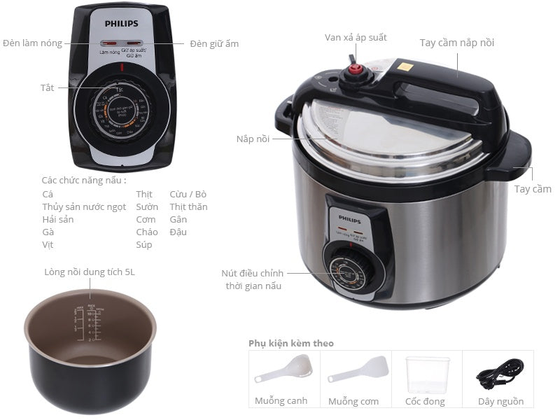 Nồi áp suất cơ PHILIPS HD2103/66 - Hàng Chính Hãng - Bảo Hành 24 tháng