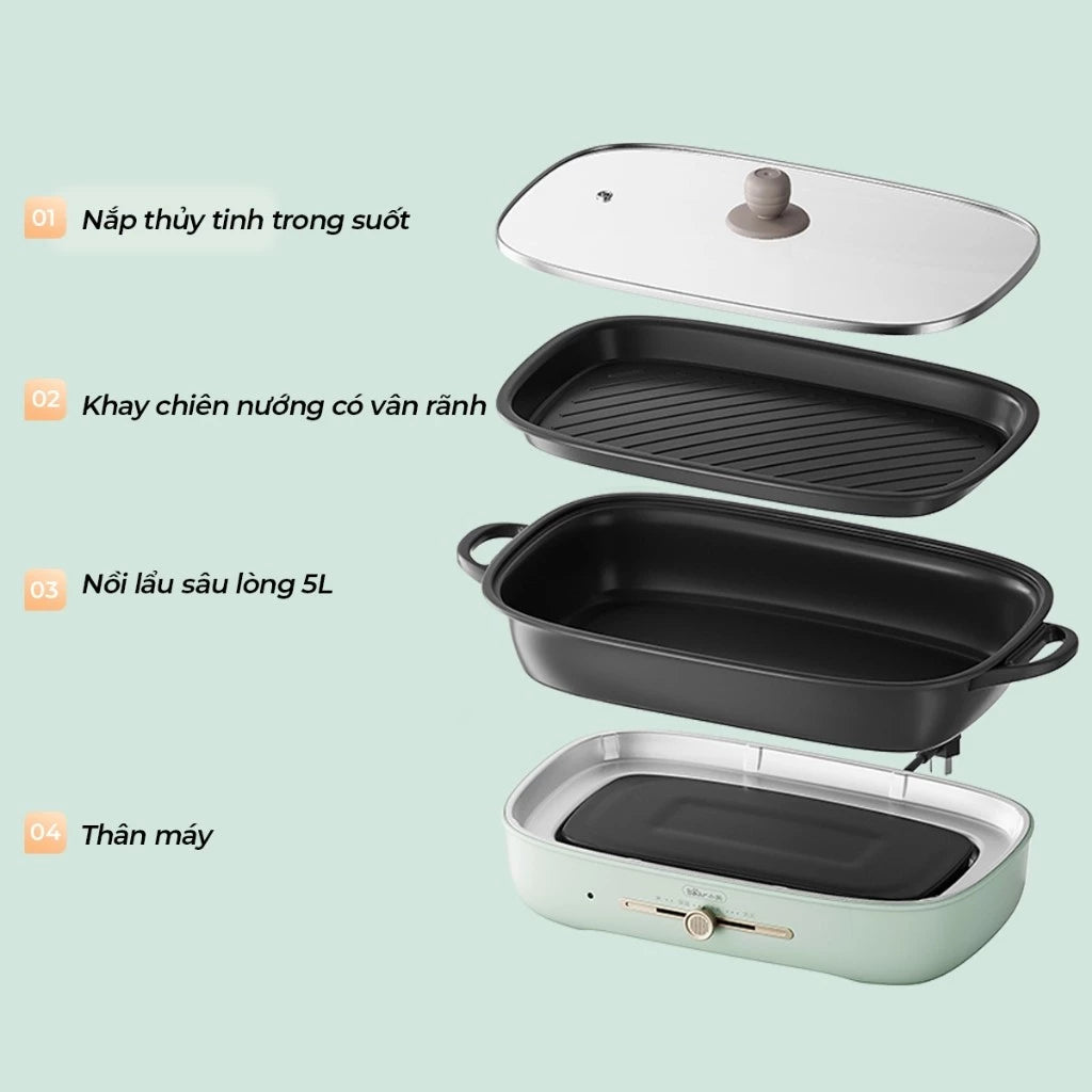 Nồi nấu đa năng Bear DHG-D50T1, Bảo Hành 18 Tháng - Hàng Chính Hãng