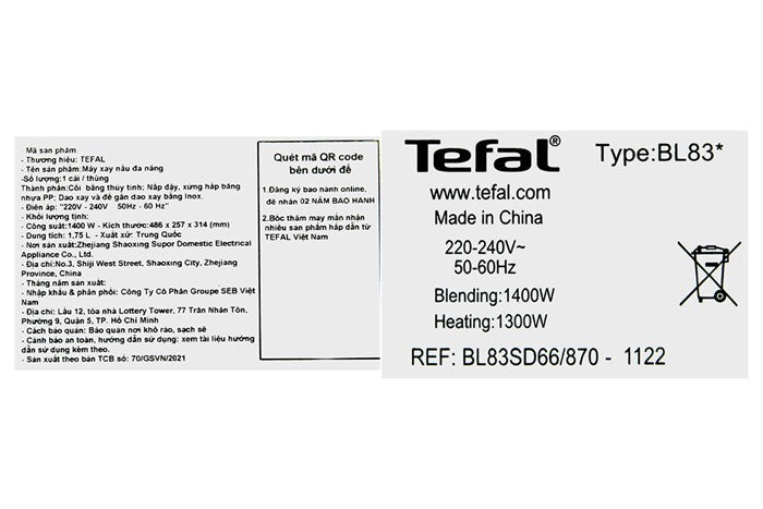 Máy làm sữa hạt sinh tố Tefal BL83SD66 1400W