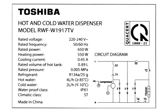 Cây nước nóng lạnh Toshiba RWF-W1917TV(K) - Hàng Chính Hãng