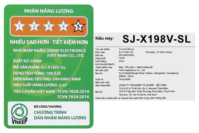 Tủ lạnh Sharp Inverter 181 Lít SJ-X198V-SL - Hàng Chính Hãng
