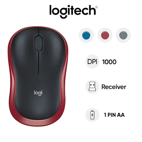 Chuột Logitech M185 Xám - Đỏ - Xanh - Hàng chính hãng - Bảo hành 36 tháng