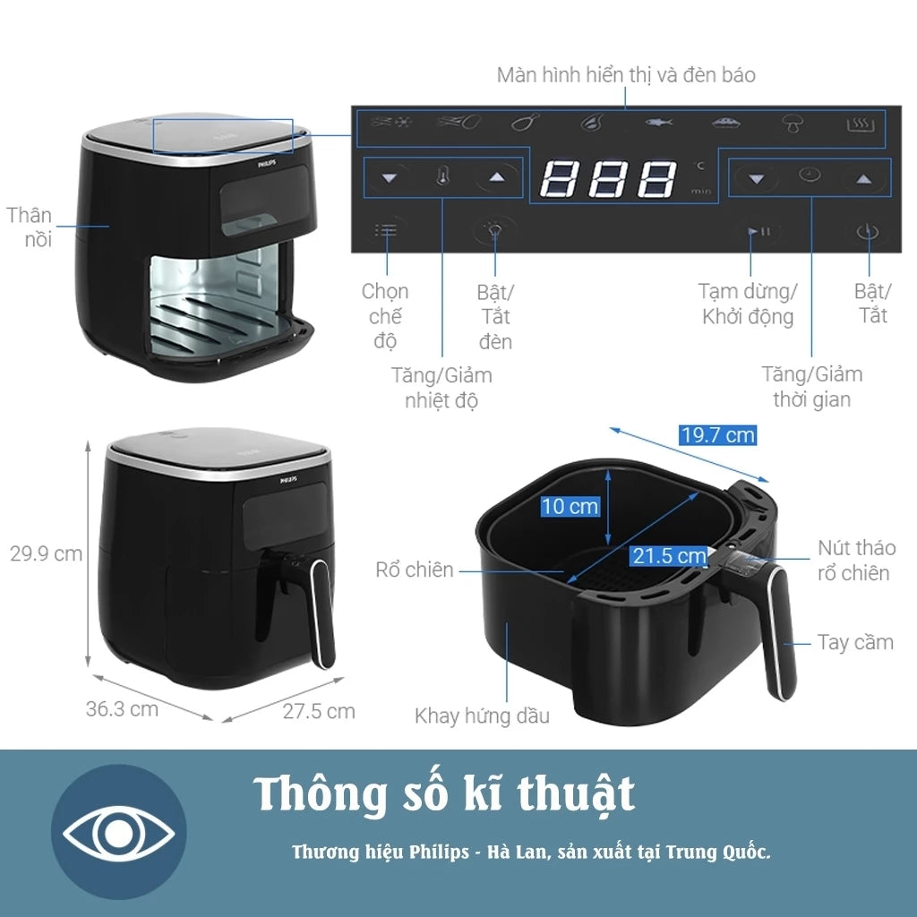 Nồi chiên không dầu Philips HD9257/80 - Hàng chính hãng - Bảo hành 24 tháng