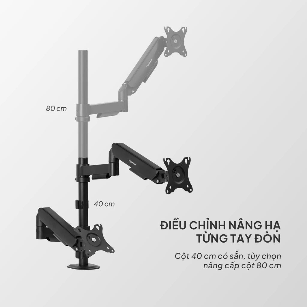 Thanh nối 80cm giá đỡ màn hình HyperWork P1 Dual 2025 HPW-EP02-BLK Đen - Hàng chính hãng - Bảo hành 12 tháng
