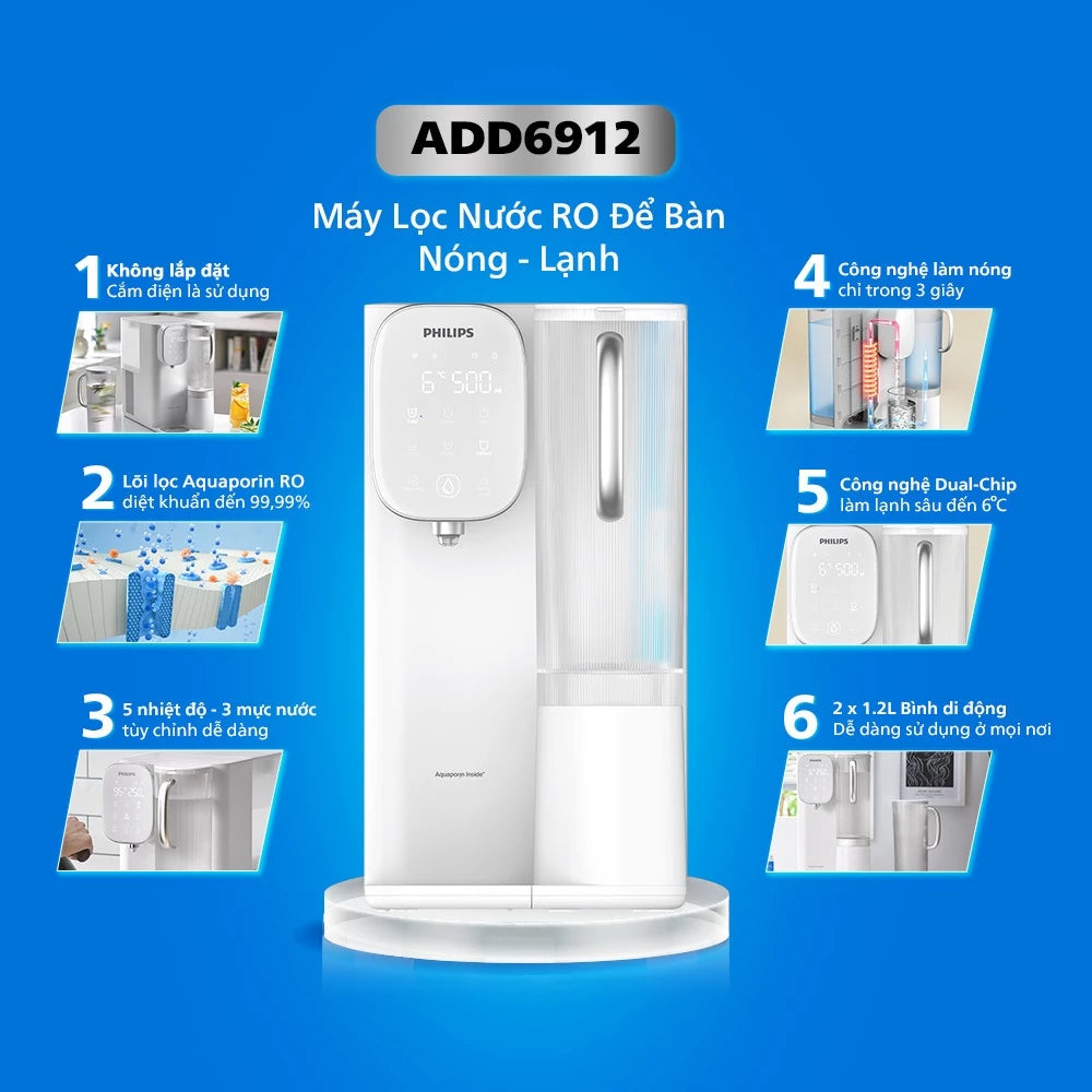 Lọc nước RO để bàn Philips ADD6912WH/74 - Hàng Chính Hãng - Bảo Hành 24 tháng