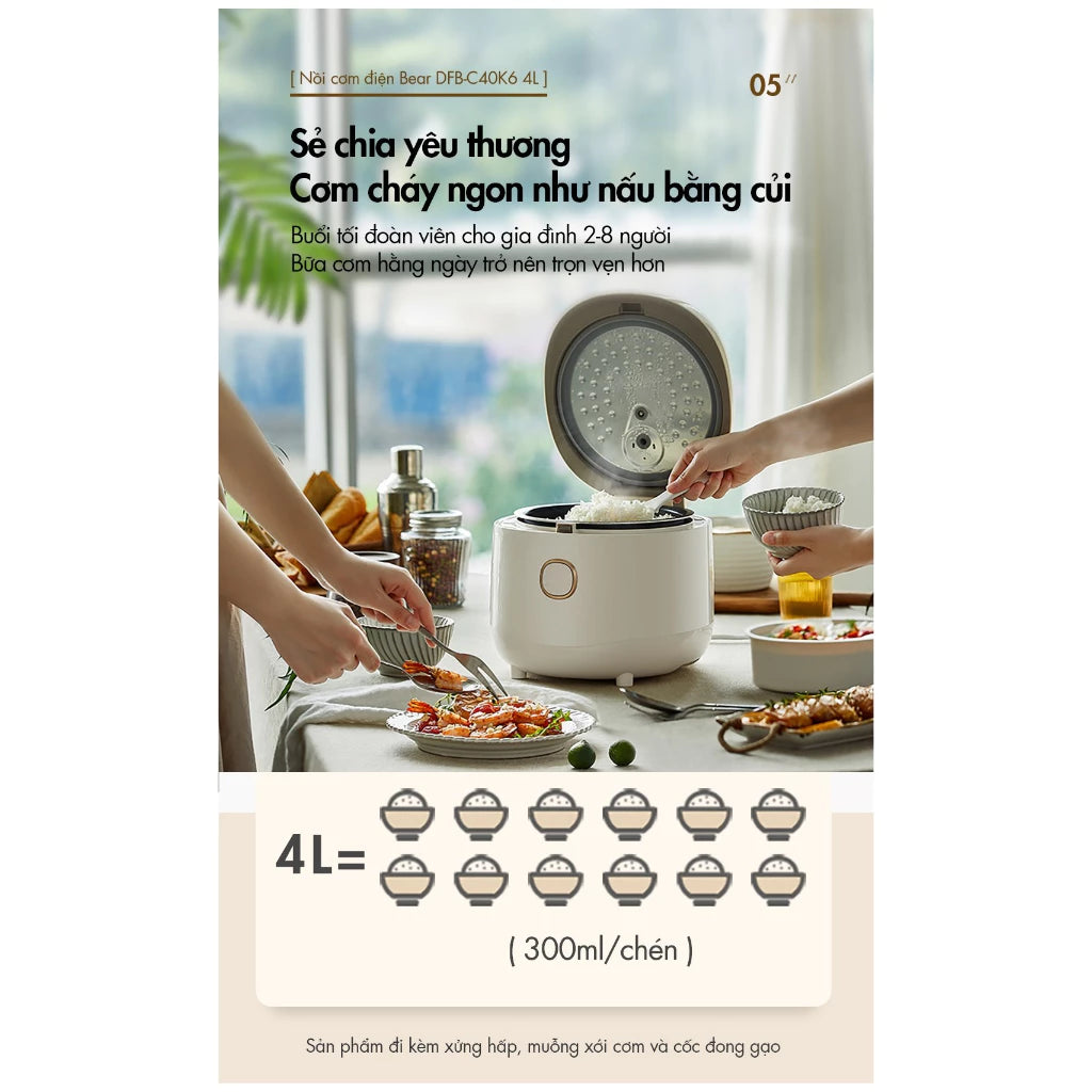 Nồi cơm điện Bear RC-4H40E, Bảo Hành 18 Tháng - Hàng Chính Hãng