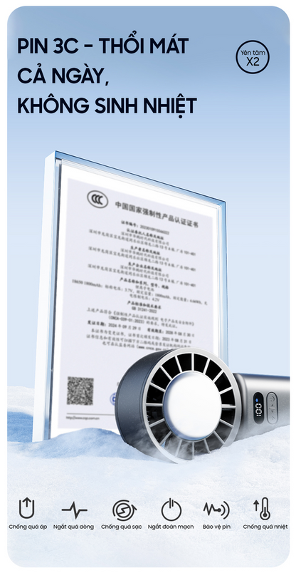 Quạt Mini cầm tay làm mát OLLIE FAN-ICE Z màu xám