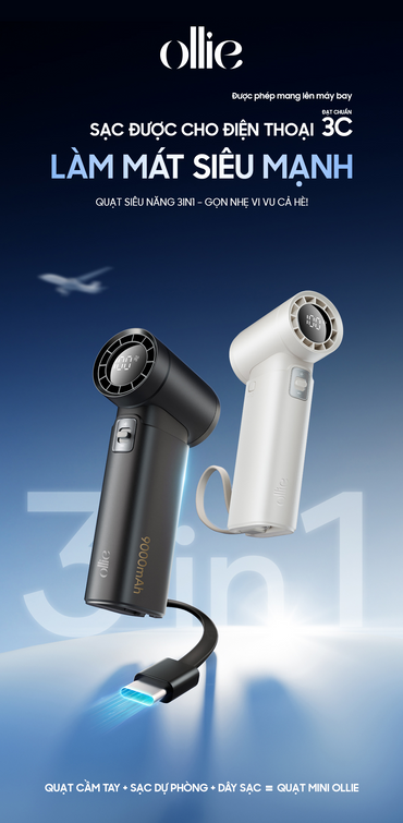 Quạt Mini đa năng kiêm sạc dự phòng OLLIE FAN-ENGINE POWER màu trắng