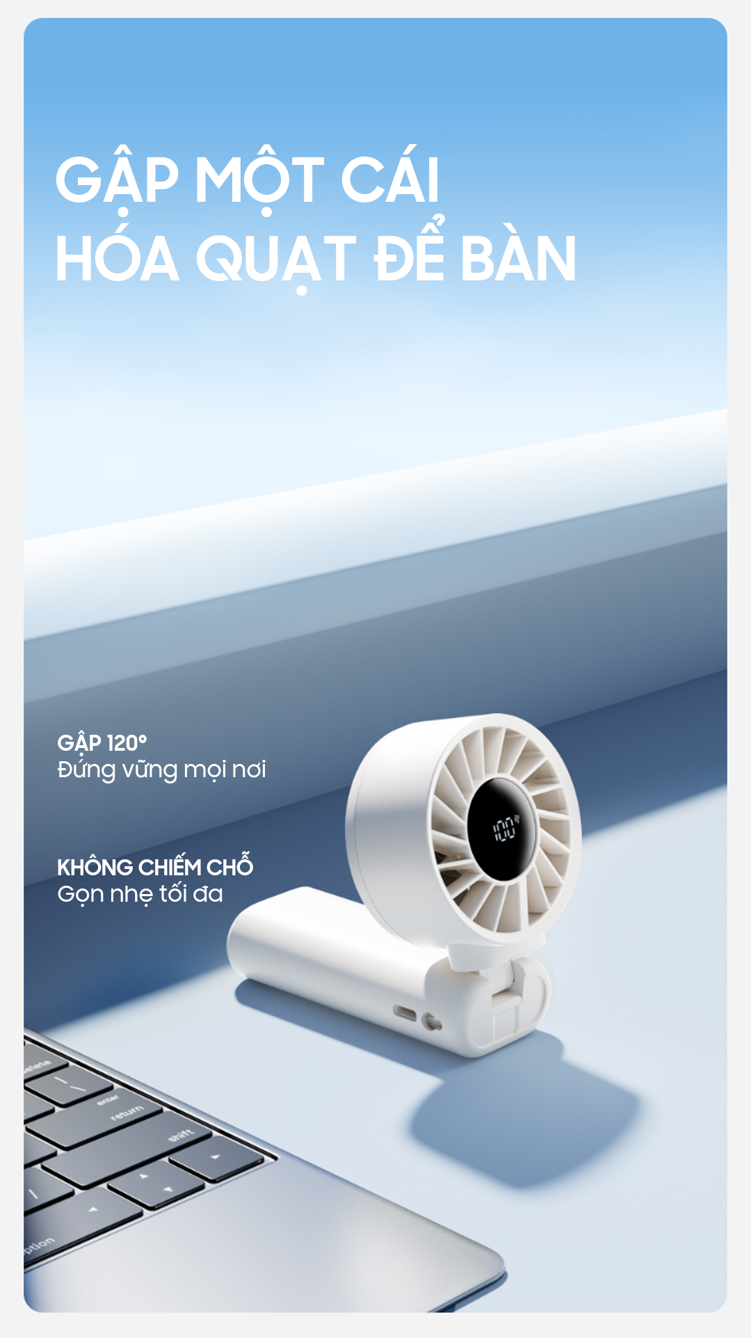 Quạt Mini cầm tay gấp gọn OLLIE FAN-ENGINE Z màu trắng