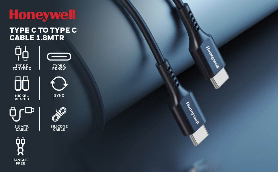 (Combo) Củ sạc điện thoại Honeywell 20W màu trắng + Cáp sạc điện thoại Honeywell 1.8m màu đen 2 đầu Type C