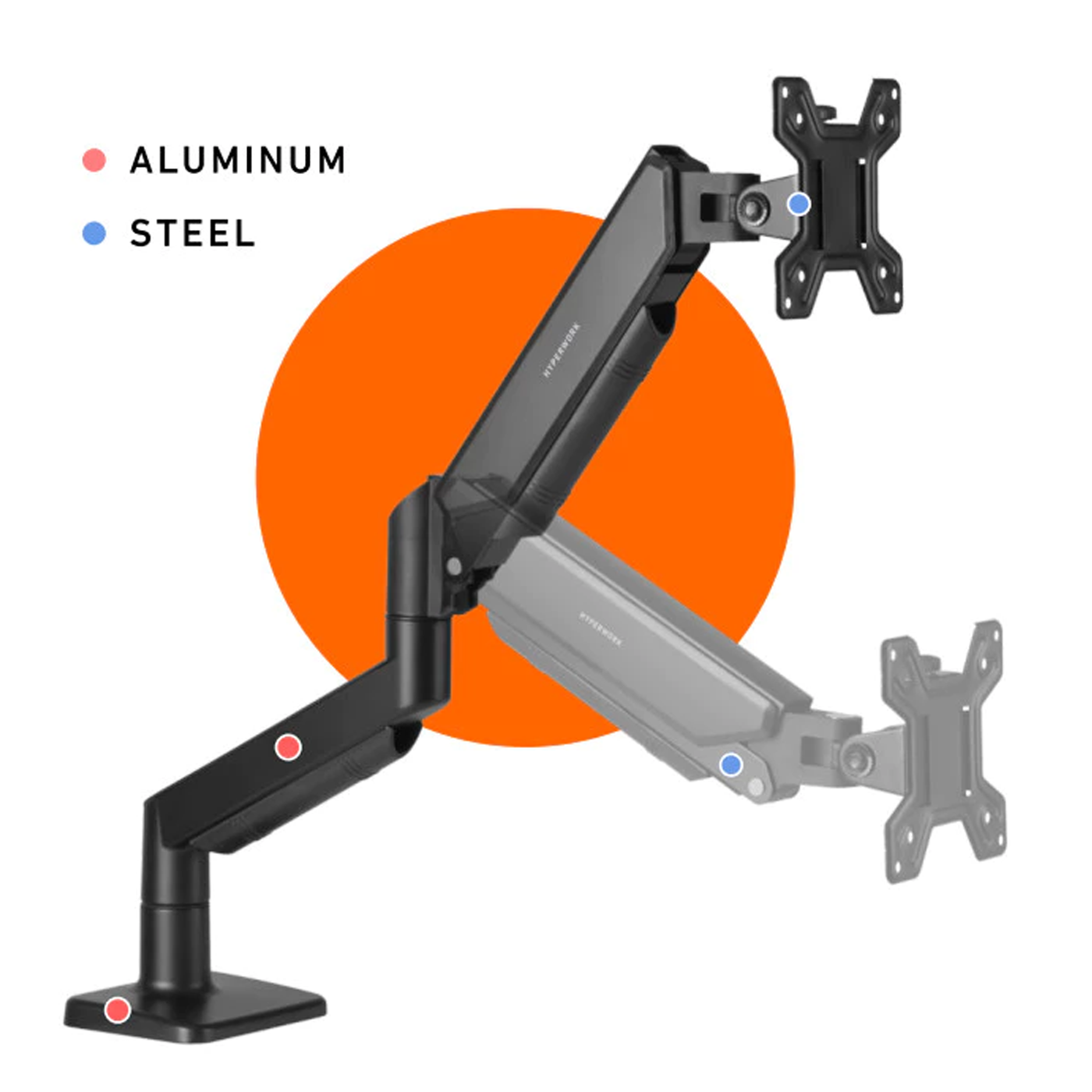 Giá đỡ màn hình HyperWork Core Arm HPW-SA01-BLK Đen - Hàng chính hãng - Bảo hành 12 tháng