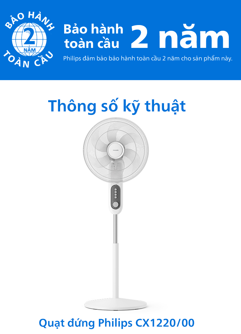 Quạt Cây Đứng Philips CX1220/00, 6 Cánh, Gió Mạnh Hiện Đại -  Bảo hành chính hãng 24 tháng