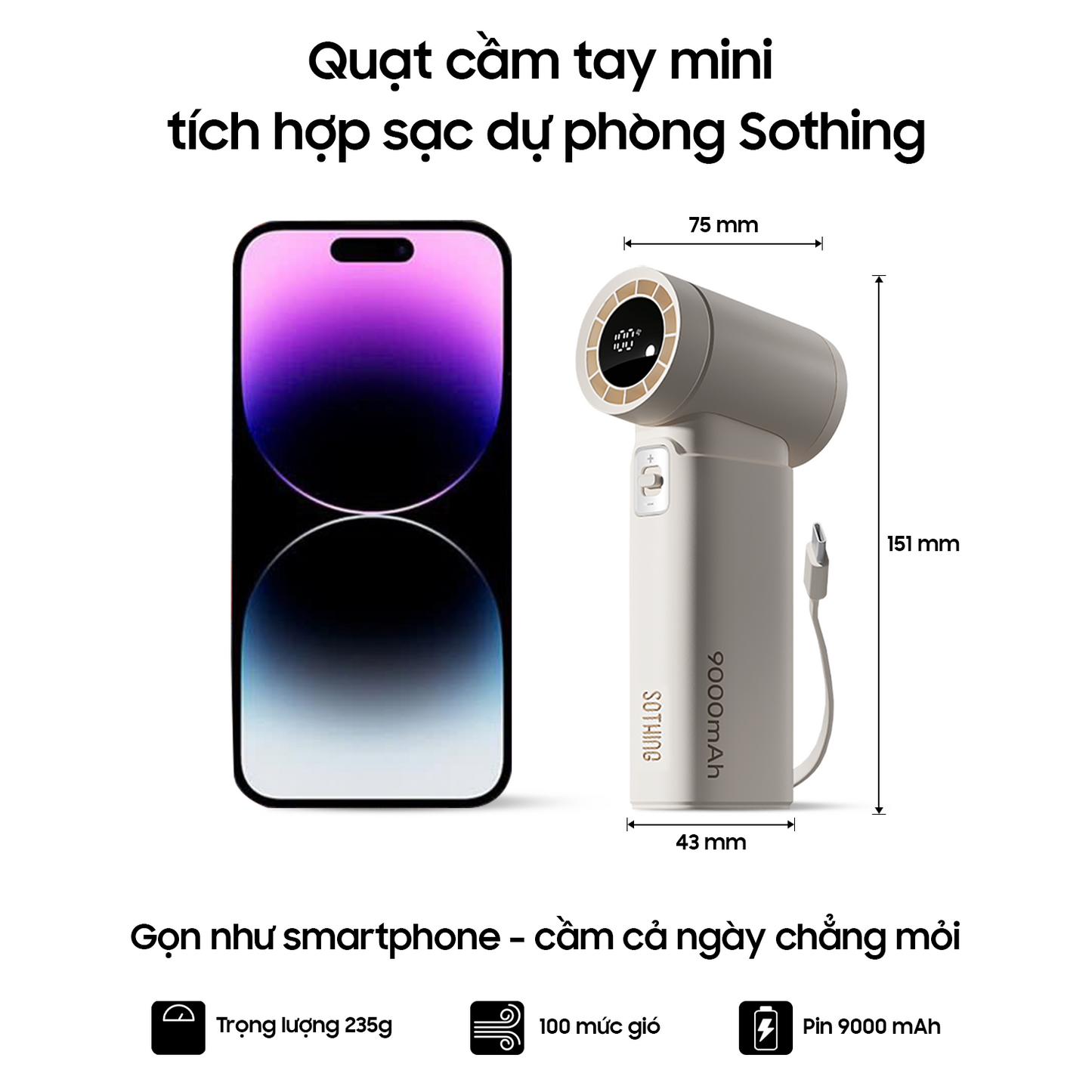 Quạt đa năng kiêm sạc dự phòng Sothing Fan-Engine Power (màu trắng)