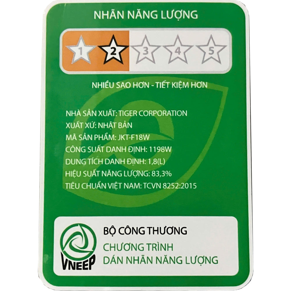Nồi Cơm Điện Tử Cao Tần Tiger JKT-F18W dung tích 1.8L - Hàng Chính Hãng