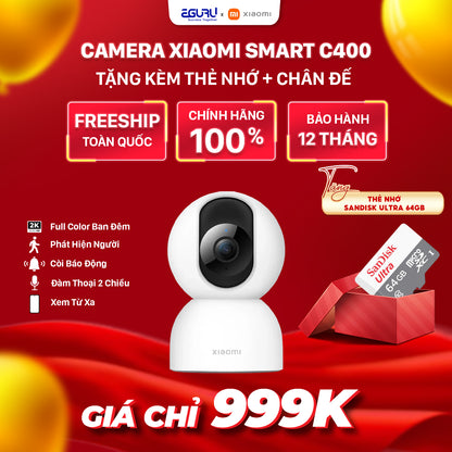 Combo CAMERA IP Wifi 360 4MP Xiaomi Smart Camera C400(BHR6619GL) + Thẻ nhớ SanDisk 64G  + Chân đế gắn tường