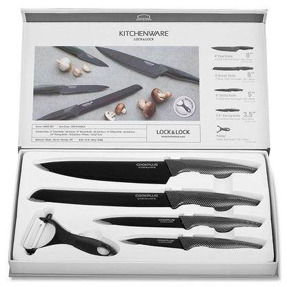CKK101S5BLK - Bộ dao nhà bếp 5 món COOKPLUS Lock&Lock (Dao: 4 cái ; Dụng cụ gọt vỏ trái cây: 1 cái)