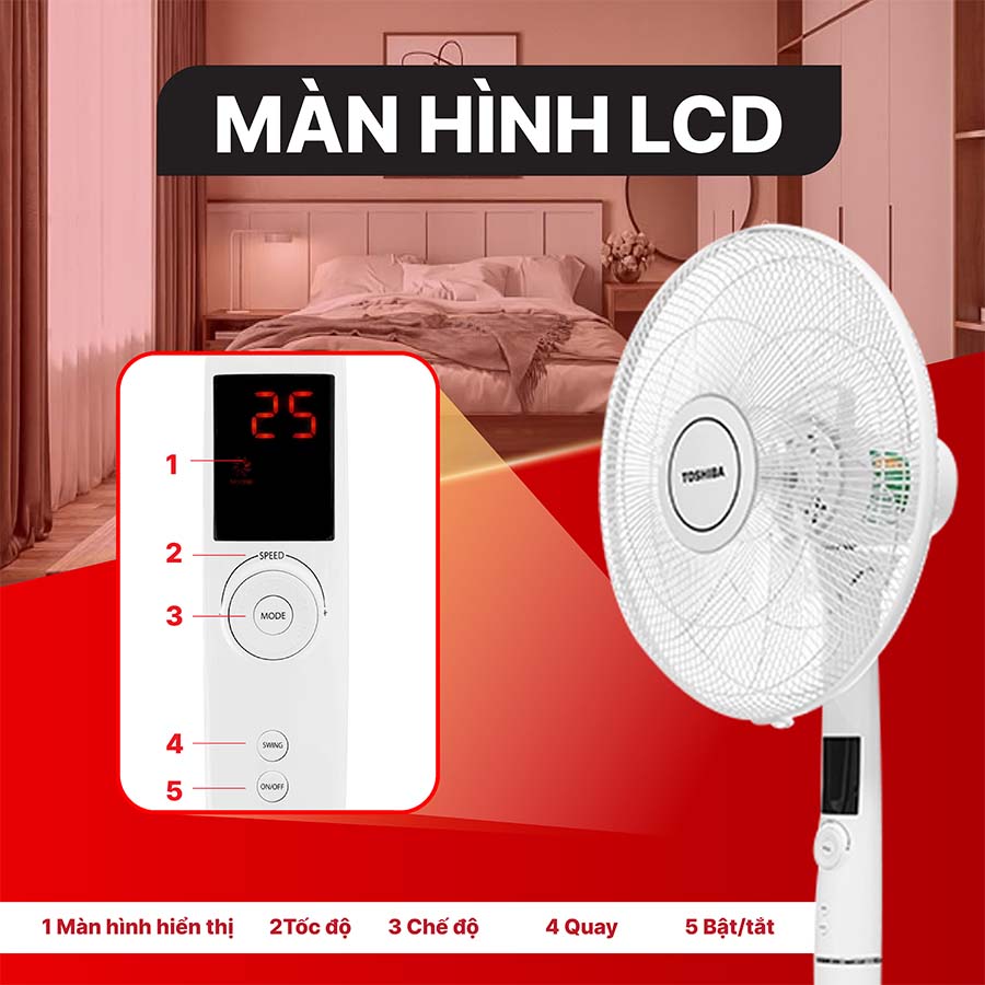 Quạt đứng Toshiba 9 cánh DC inverter Remote F-LSD30(W)VN - Bảo hành chính hãng 12 Tháng