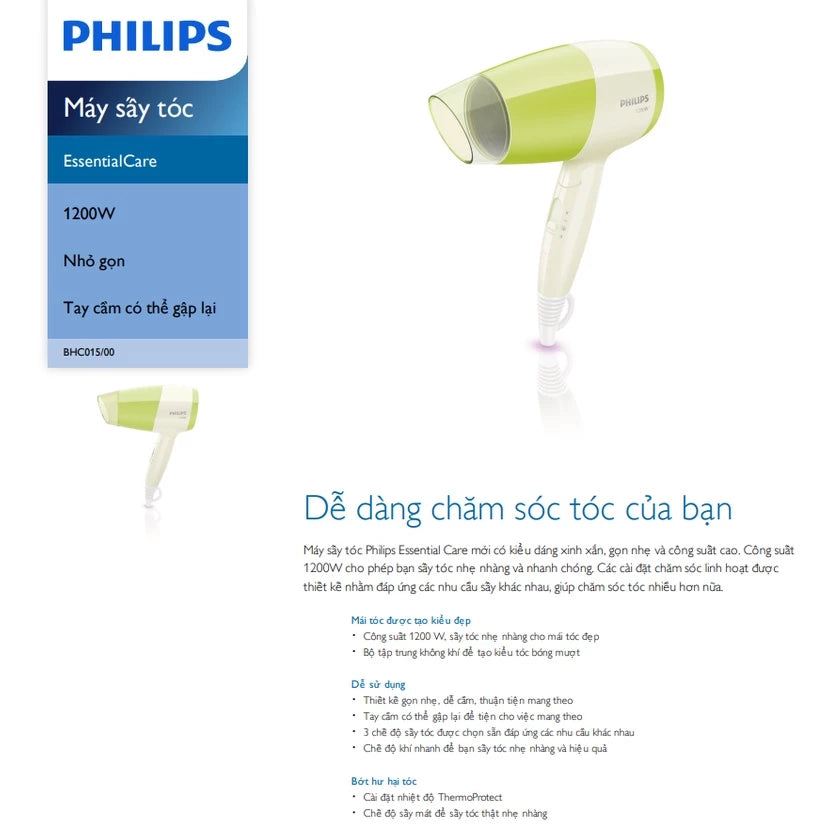 Máy sấy tóc Philips BHC015/00 - Hàng chính hãng - Bảo hành 24 tháng