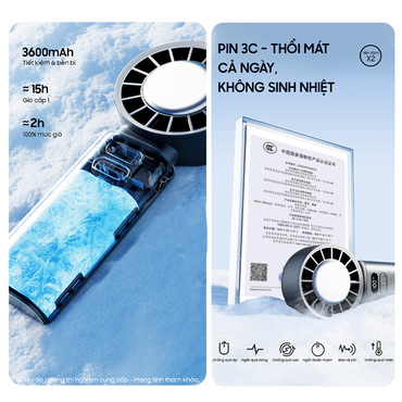 Quạt Mini cầm tay làm mát OLLIE FAN-ICE Z màu xám