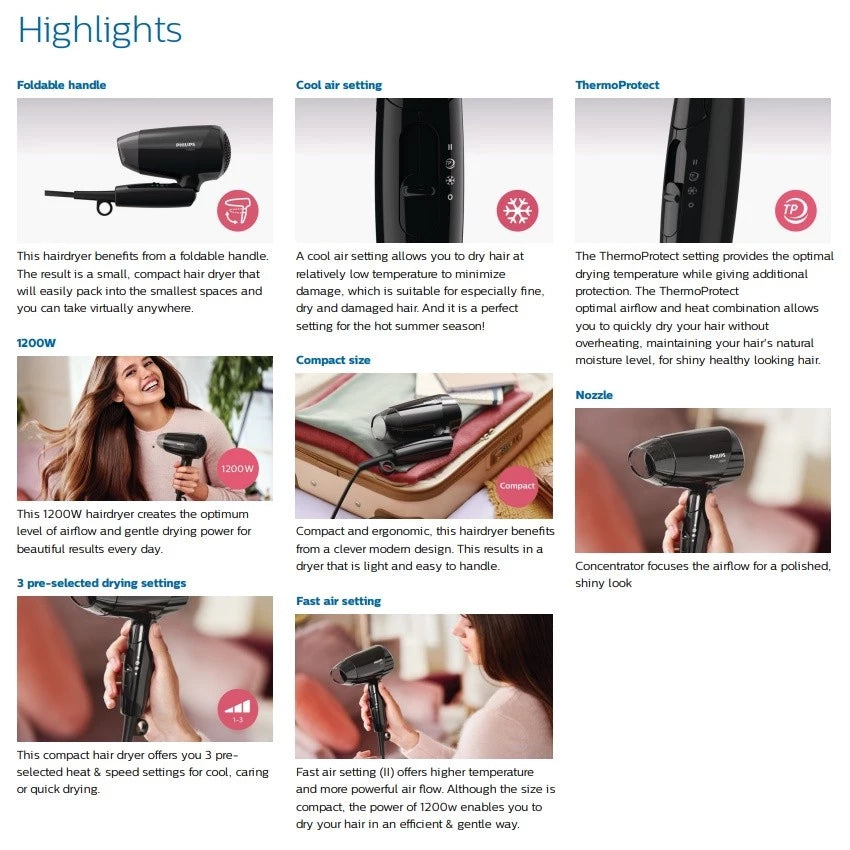 Máy sấy tóc Philips BHC010/10 - Hàng chính hãng - Bảo hành 24 tháng