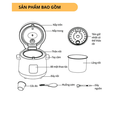 Nồi cơm điện Bear RC-5H12F công suất 300W dung tích 1.2L
