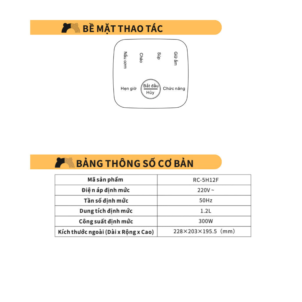 Nồi cơm điện Bear RC-5H12F công suất 300W dung tích 1.2L