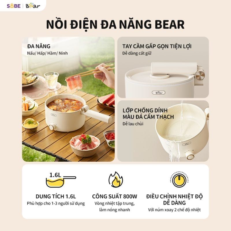 Nồi điện đa năng Bear MC-4H16G, Bảo Hành 18 Tháng - Hàng Chính Hãng
