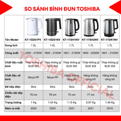 Ấm siêu tốc Toshiba KT-15DS1PV - Hàng Chính Hãng - Bảo Hành 12 tháng