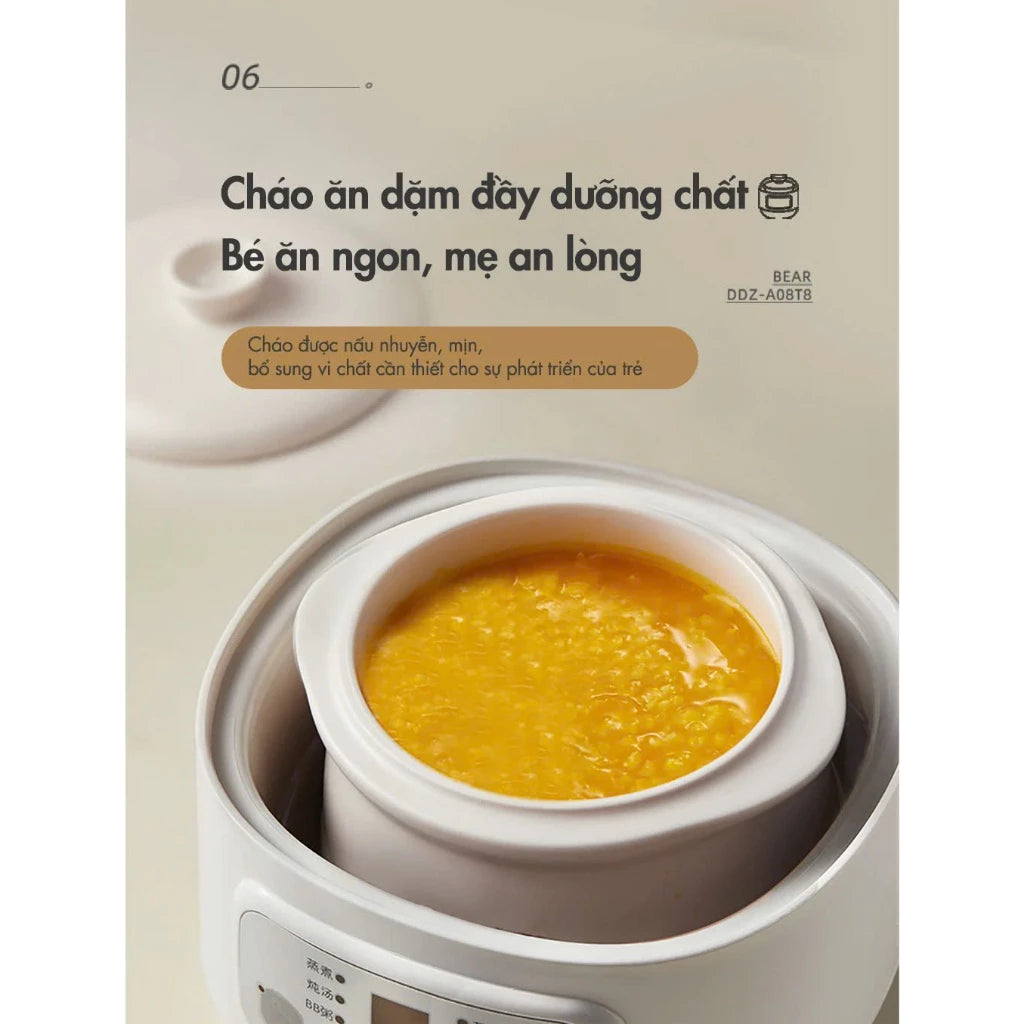 Nồi nấu chậm đa năng 0.8L Bear DDZ-A08T8, Bảo Hành 18 Tháng - Hàng Chính Hãng