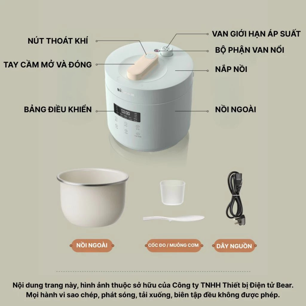 Nồi áp suất điện đa năng Bear PC-4H25R, Bảo Hành 18 Tháng - Hàng Chính Hãng